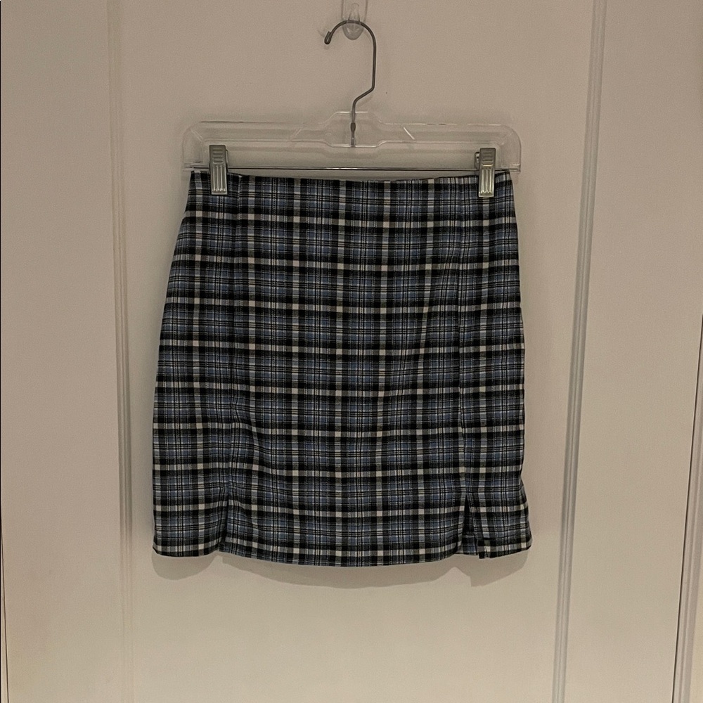 Love on a Hanger Plaid Mini Skirt - Black, White, and Blue